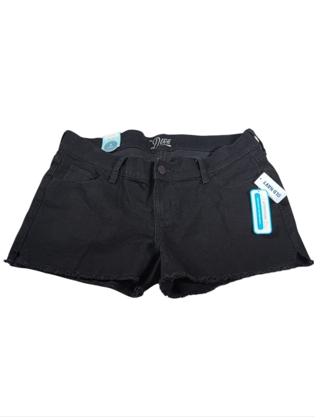 Old Navy The Diva Black Denim Shorts Frayed Hem Size 6